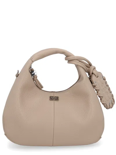 Ganni Women Pink Handbag With Removable Shoulder Strap And Pendant With Logo In Ecoleather Woman In Neutral