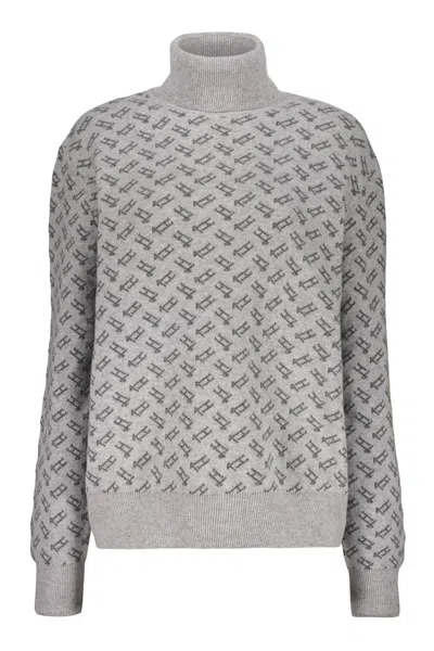 Herno High-neck Logo-pattern Sweater In Gray