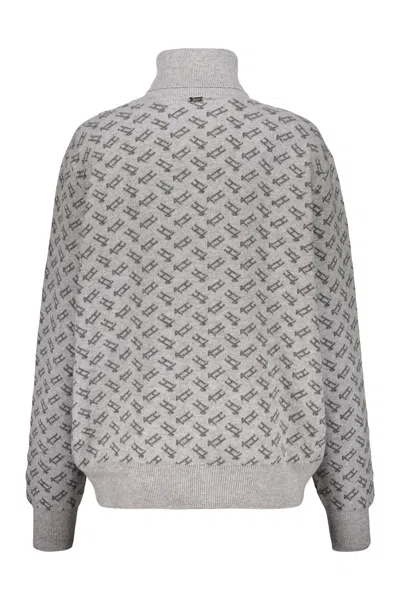 Herno High-neck Logo-pattern Sweater In Gray