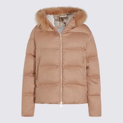 Eleventy Insulated Jackets With Fur Trim Hood In Brown