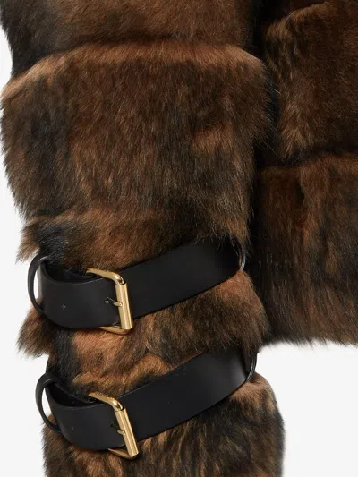 Fendi Women Color Pequin Motif Fur Aviator Jacket In Brown