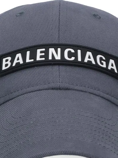 Balenciaga Grey Cotton Patch Baseball Cap Men In Gray