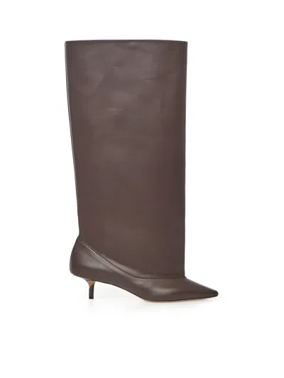Jacquemus Brown Smooth Leather Wide The High Tourni Boots In Brown