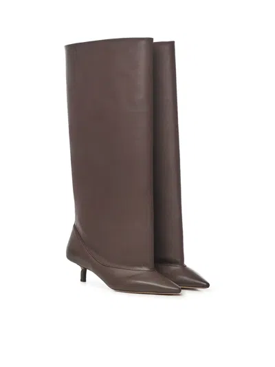 Jacquemus Brown Smooth Leather Wide The High Tourni Boots In Brown