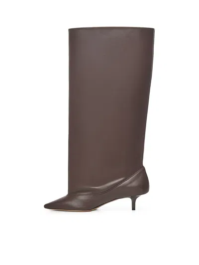 Jacquemus Brown Smooth Leather Wide The High Tourni Boots In Brown