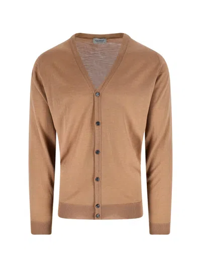 John Smedley V-neck Long Sleeve Ribbed Knit Sweater In Neutral
