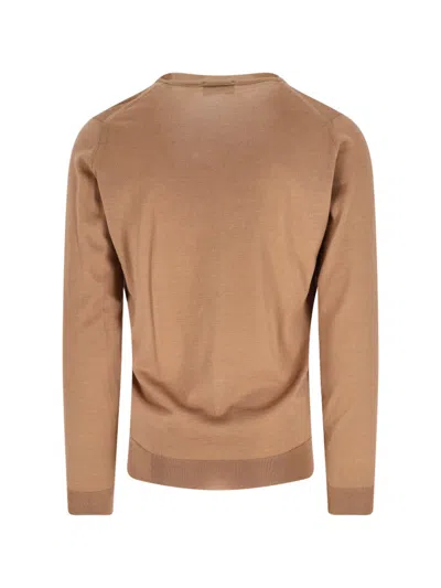 John Smedley V-neck Long Sleeve Ribbed Knit Sweater In Neutral