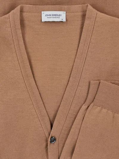 John Smedley V-neck Long Sleeve Ribbed Knit Sweater In Neutral