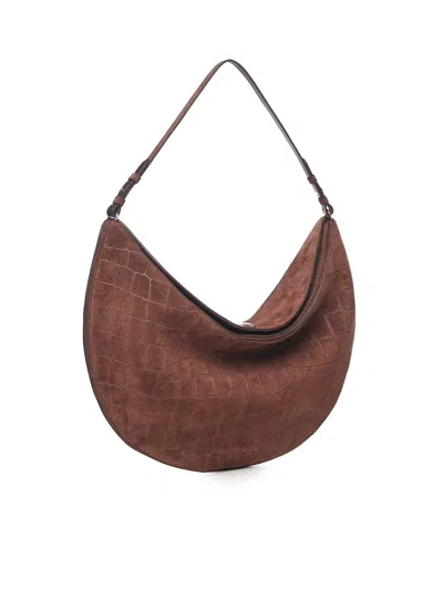 Jacquemus Le Calisso Rond Large Brown Shoulder Bag With Adjustable Strap And Embossed Crodocile Effect In Leat In Brown
