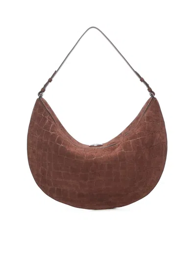 Jacquemus Le Calisso Rond Large Brown Shoulder Bag With Adjustable Strap And Embossed Crodocile Effect In Leat In Brown