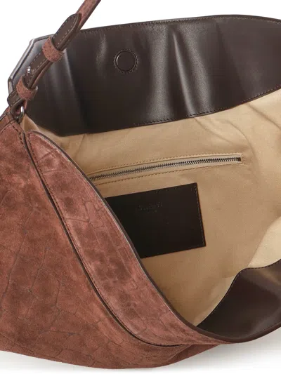 Jacquemus Le Calisso Rond Large Brown Shoulder Bag With Adjustable Strap And Embossed Crodocile Effect In Leat In Brown