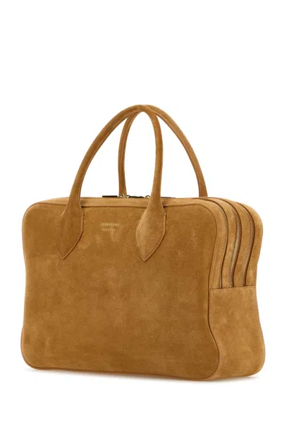 Ferragamo Camel Suede Medium Handbag In Brown