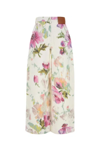Loewe Floral Print Wide Leg Denim Trousers In Pink