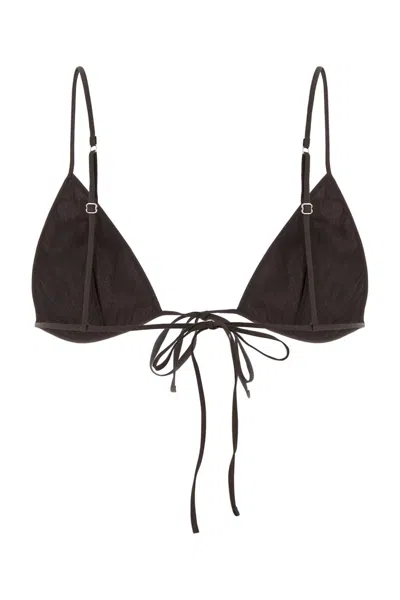 Prada Triangle Cup Tie Front Stretch Bra In Brown