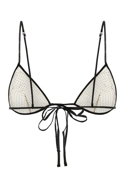 Prada Sheer Polka Dot Bra With Adjustable Straps In Neutral