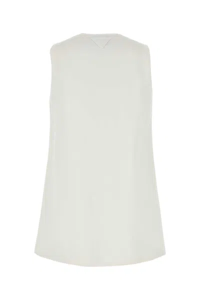 Prada Cotton Mini Dress Featuring Eyelet Detailing In White