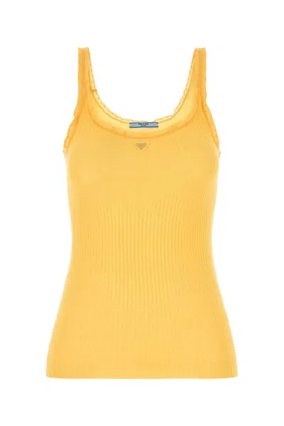 Prada Fitted Ribbed Tank Top With Scoop Neck In Yellow
