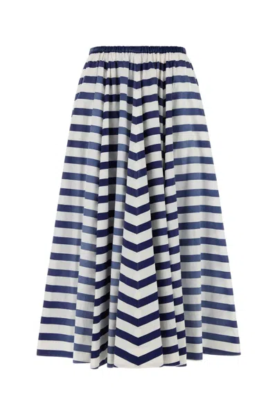 Prada Blue Striped Poplin Midi Full Skirt