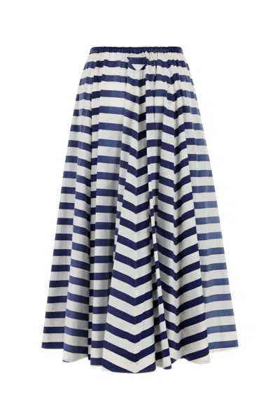 Prada Blue Striped Poplin Midi Full Skirt
