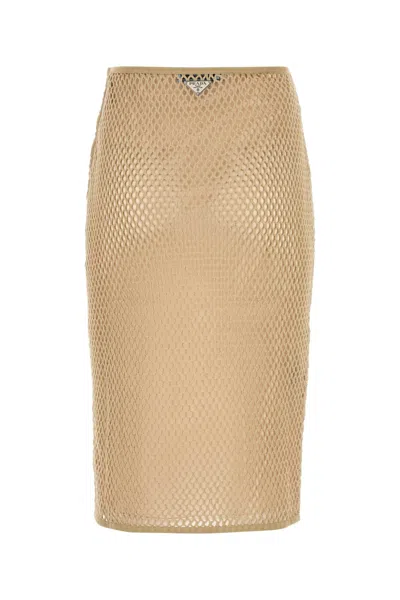 Prada Cotton Midi Skirt In Brown