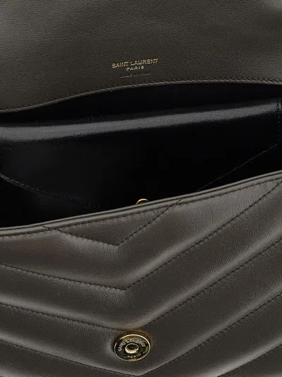 Saint Laurent Lou Lou Medium Leather Shoulder Bag In Gray