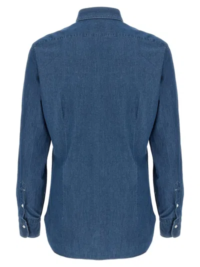 Barba Napoli Button-down Collar Long Sleeve Denim Shirt In Blue