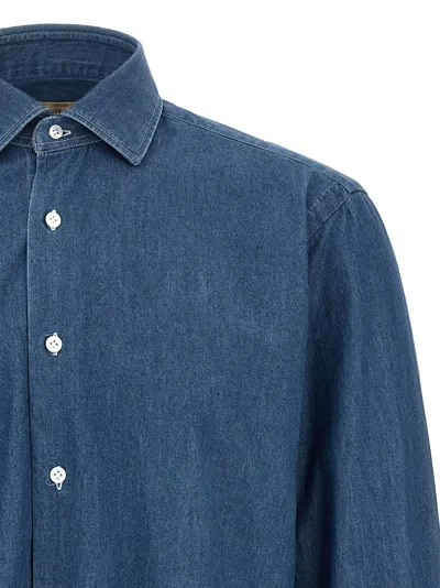 Barba Napoli Button-down Collar Long Sleeve Denim Shirt In Blue
