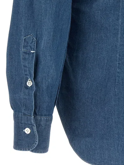 Barba Napoli Button-down Collar Long Sleeve Denim Shirt In Blue