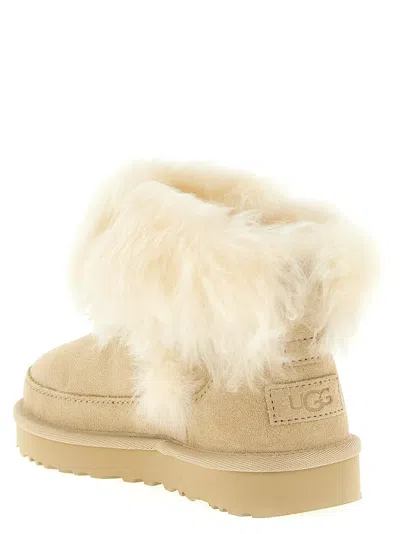 Ugg Classic Ultra Mini Chalet Beige Ankle Boots With Fur Design In Suede Woman In Neutral
