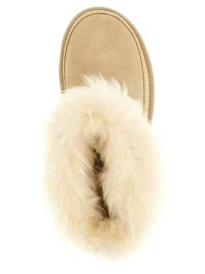 Ugg Classic Ultra Mini Chalet Beige Ankle Boots With Fur Design In Suede Woman In Neutral