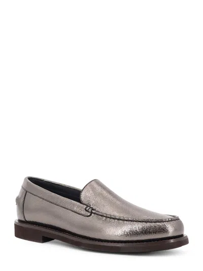 Brunello Cucinelli Metallic Finish Round Toe Loafers With Rubber Sole In Gray