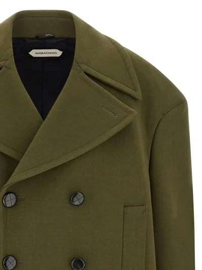 Namacheko Double-breasted Coat Featuring Structured Shoulders In Green