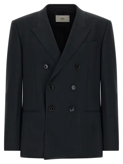 Ami Alexandre Mattiussi Tailored Wool Blazer Featuring Notch Lapel In Gray