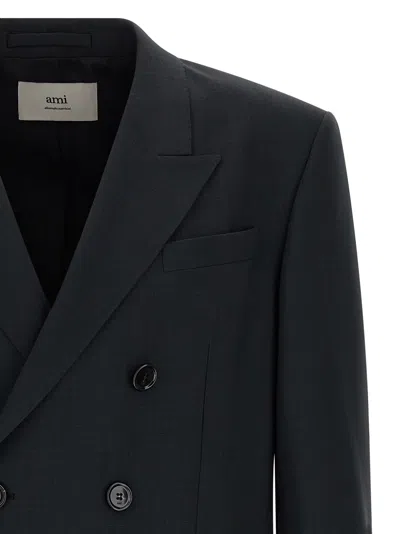 Ami Alexandre Mattiussi Tailored Wool Blazer Featuring Notch Lapel In Gray