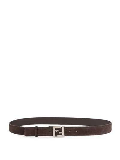 Fendi Men Squared Ff Suede Belt In Brown
