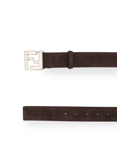 Fendi Men Squared Ff Suede Belt In Brown