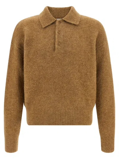 Ami Alexandre Mattiussi Ami Paris Polo In Alpaca And Wool In Brown