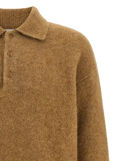 Ami Alexandre Mattiussi Ami Paris Polo In Alpaca And Wool In Brown