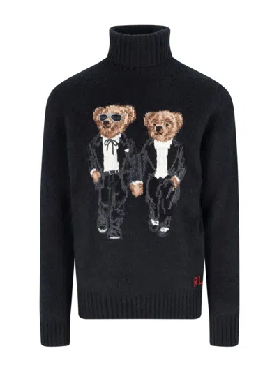 Polo Ralph Lauren Bear-embroidered Turtleneck Pullover In Black
