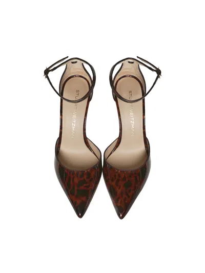 Stuart Weitzman Stuart Power Strap 85 Leopard-print Patent Leather Pumps In Brown