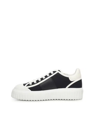Hogan H-stripes Logo-detail Lace-up Sneakers In Black