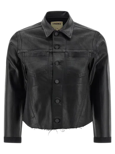 L'agence Janelle Glittered Coated Denim Jacket In Black