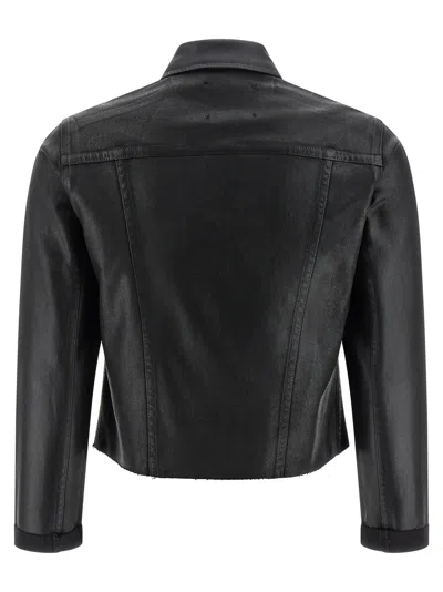 L'agence Janelle Glittered Coated Denim Jacket In Black