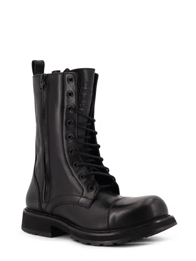 Balenciaga Women Leather Truck Laceup Boot In Black
