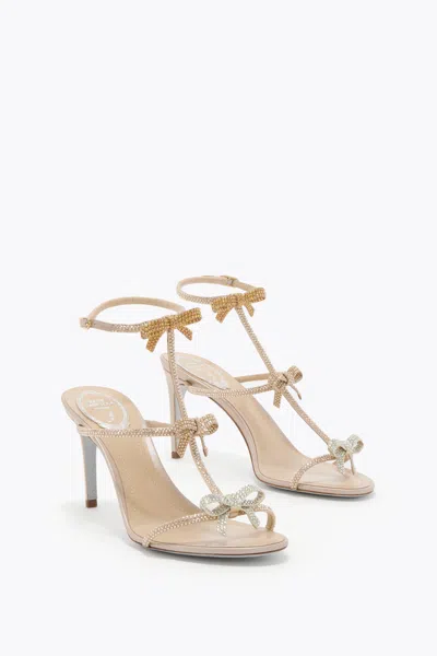 René Caovilla Caterina Gold Sandal 80 In Neutral