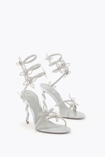 René Caovilla Margot Mirrored Silver Sandal With Butterflies 105 In Silver