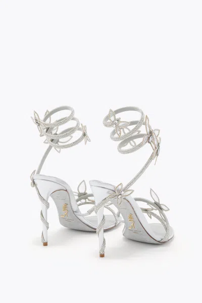 René Caovilla Margot Mirrored Silver Sandal With Butterflies 105 In Silver