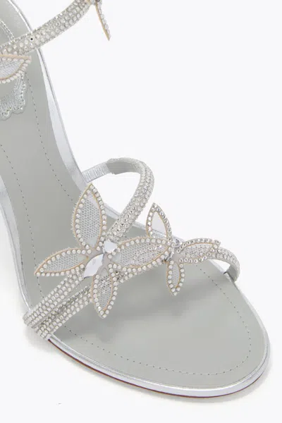 René Caovilla Margot Mirrored Silver Sandal With Butterflies 105 In Silver
