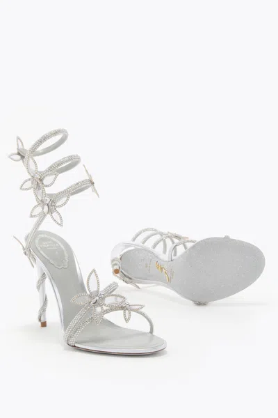 René Caovilla Margot Mirrored Silver Sandal With Butterflies 105 In Silver