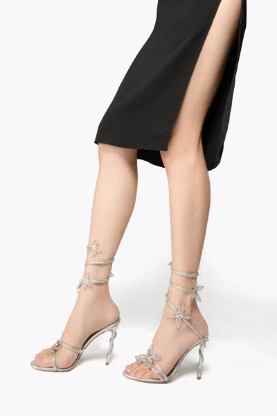René Caovilla Margot Mirrored Silver Sandal With Butterflies 105 In Silver